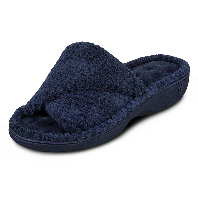 Isotoner® Ladies Popcorn Turnover Open Toe Slippers Navy Extra Image 2